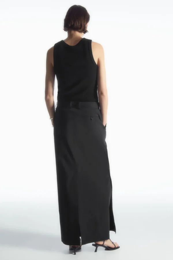 COS TAILORED LINEN-BLEND MAXI SKIRT BLACK Clearance