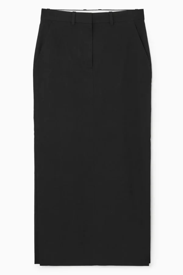 COS TAILORED LINEN-BLEND MAXI SKIRT BLACK Clearance