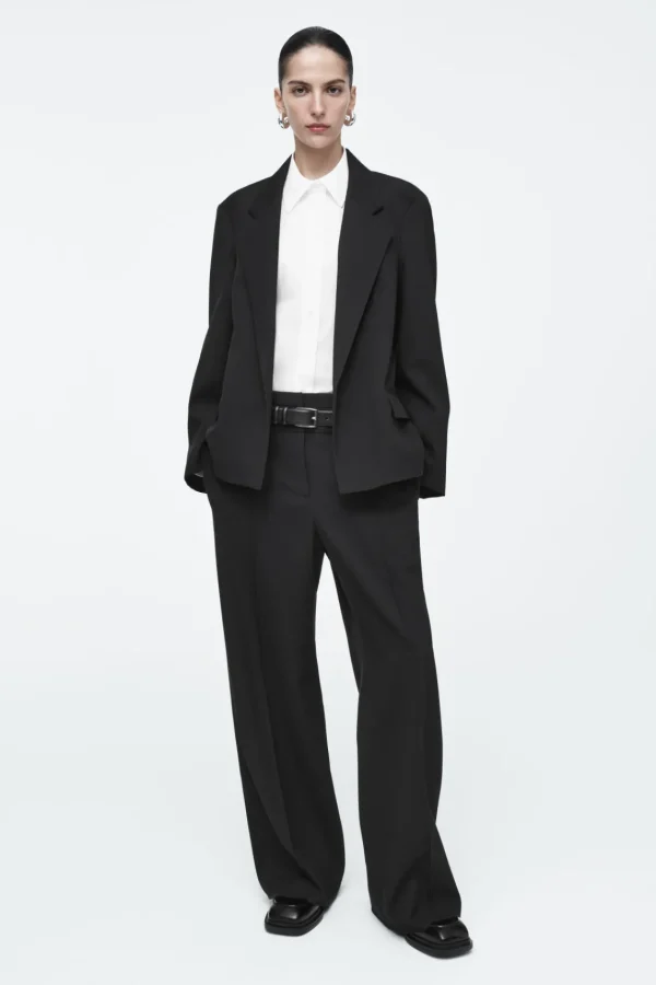 COS TAILORED WOOL-BLEND TWILL PANTS BLACK Clearance