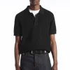 COS TEXTURED KNITTED POLO SHIRT BLACK Cheap