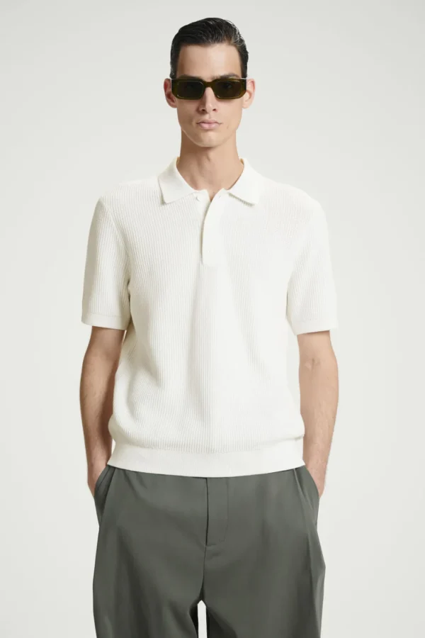 COS TEXTURED KNITTED POLO SHIRT WHITE Fashion