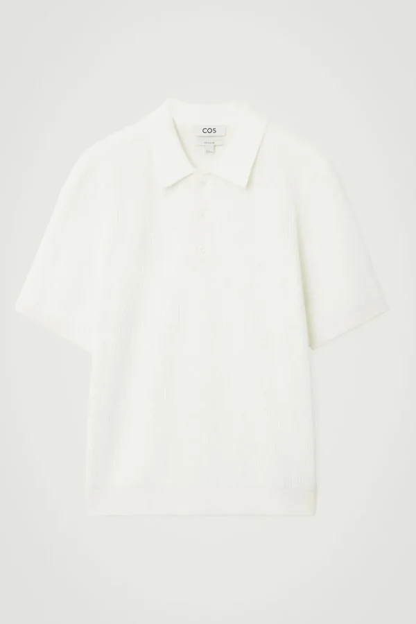 COS TEXTURED KNITTED POLO SHIRT WHITE Fashion