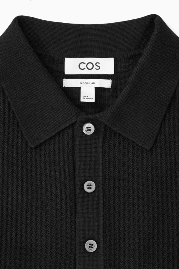 COS TEXTURED KNITTED POLO SHIRT BLACK Cheap