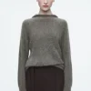 COS TEXTURED PURE CASHMERE HOODIE GREEN-GRAY Flash Sale