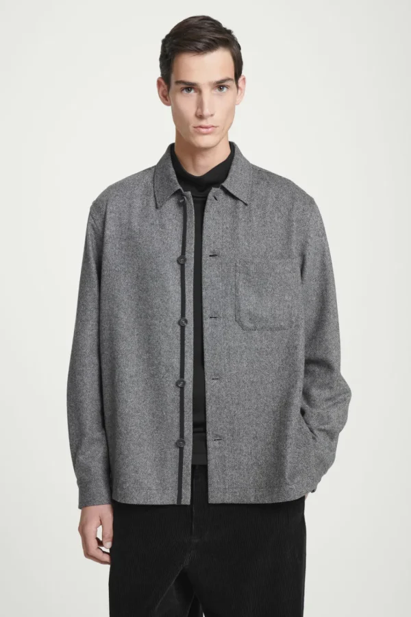 COS TEXTURED WOOL-BLEND OVERSHIRT GRAY Best Sale