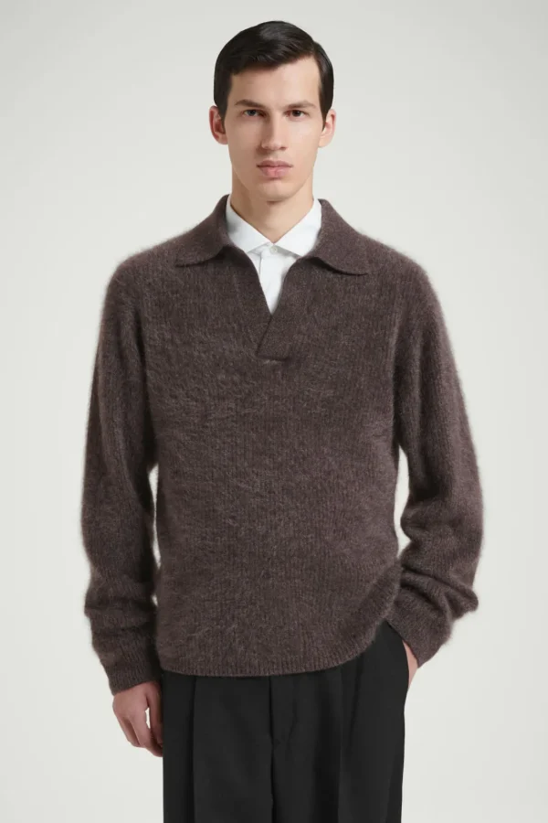 COS THE BRUSHED-CASHMERE POLO SHIRT CHOCOLATE Flash Sale