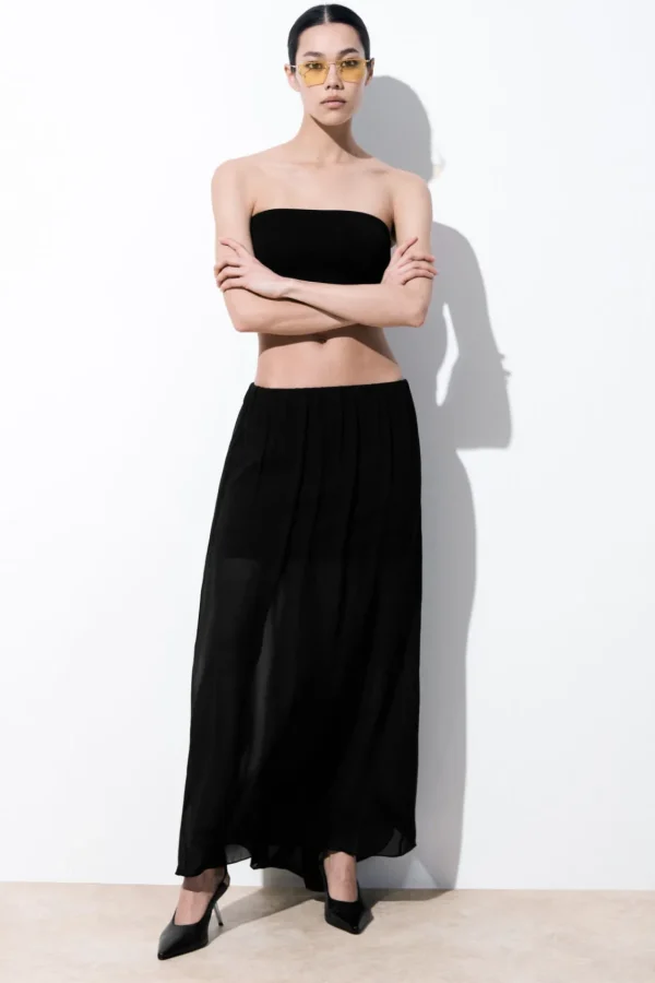 COS THE CRINKLED SILK-CHIFFON MAXI SKIRT BLACK Flash Sale