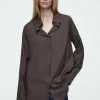 COS THE DRAPED SILK SHIRT WALNUT Shop