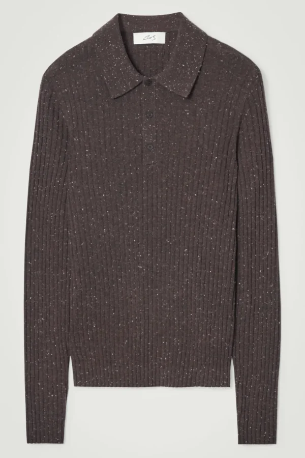 COS THE FLECKED WOOL POLO SHIRT CHOCOLATE Hot