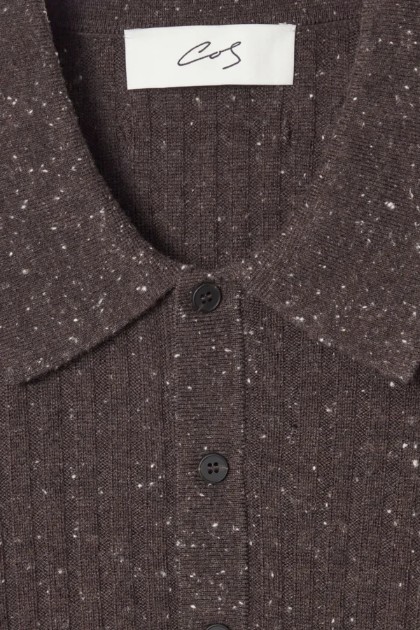 COS THE FLECKED WOOL POLO SHIRT CHOCOLATE Hot