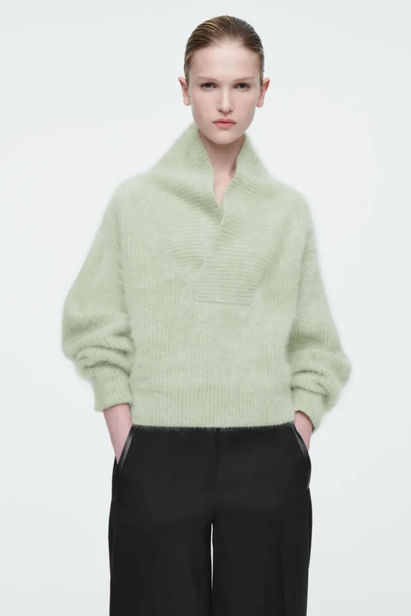 COS THE FUNNEL-NECK BRUSHED-CASHMERE SWEATER PISTACHIO Outlet