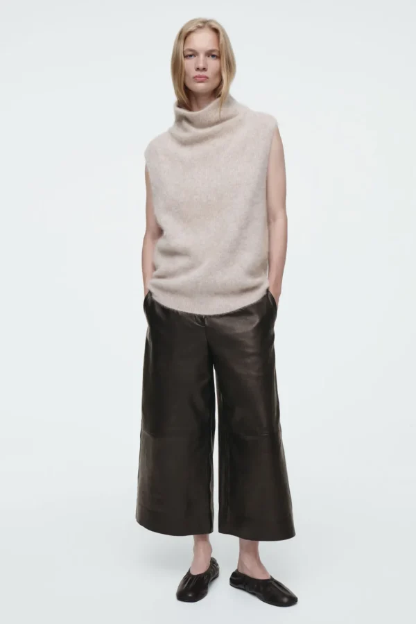 COS THE FUNNEL-NECK BRUSHED-CASHMERE TANK LATTE Shop