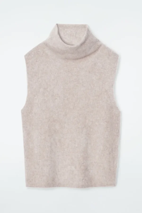 COS THE FUNNEL-NECK BRUSHED-CASHMERE TANK LATTE Shop