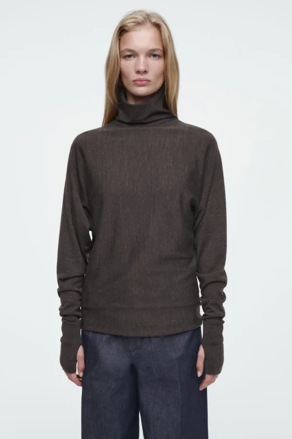 COS THE FUNNEL-NECK MERINO WOOL SWEATER CHESTNUT Best