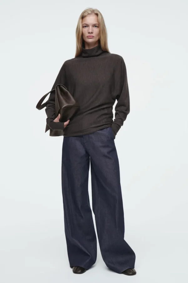 COS THE FUNNEL-NECK MERINO WOOL SWEATER CHESTNUT Best