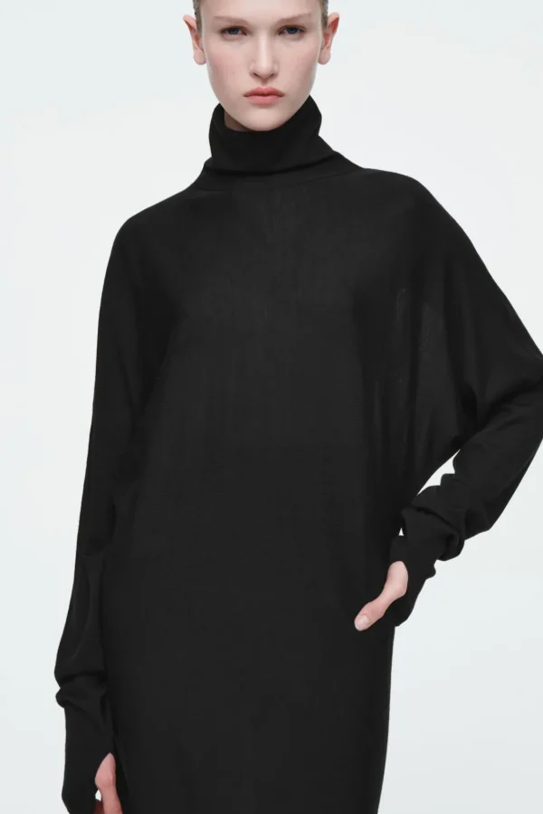 COS THE FUNNEL-NECK MERINO WOOL DRESS CARBON New