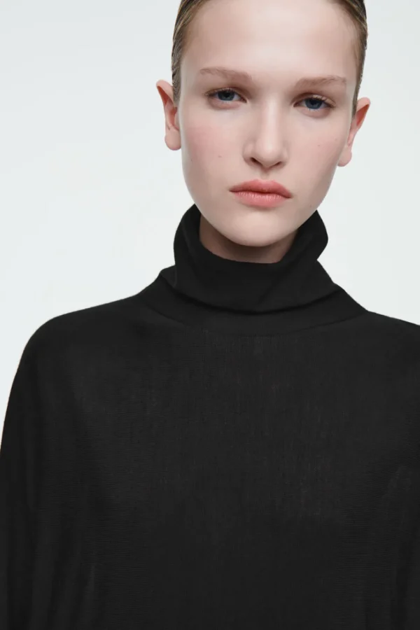 COS THE FUNNEL-NECK MERINO WOOL DRESS CARBON New