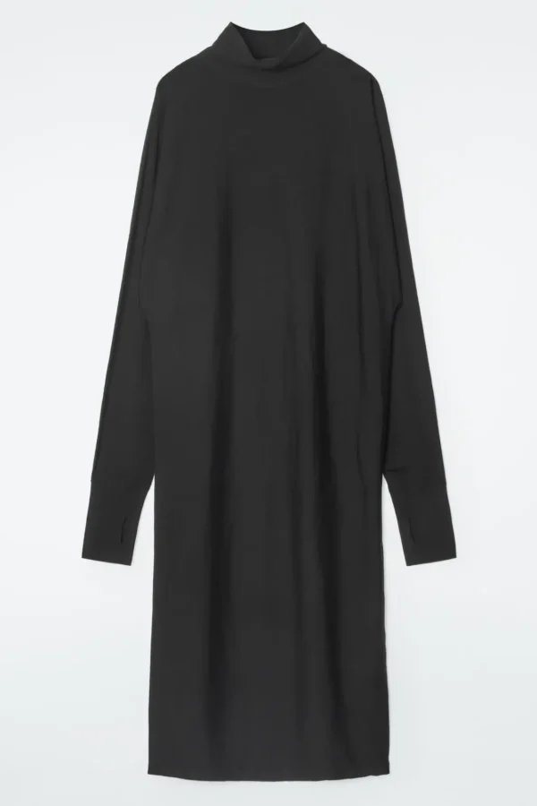 COS THE FUNNEL-NECK MERINO WOOL DRESS CARBON New