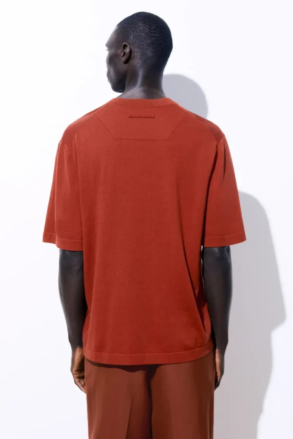 COS THE KNITTED SILK T-SHIRT RUST Shop