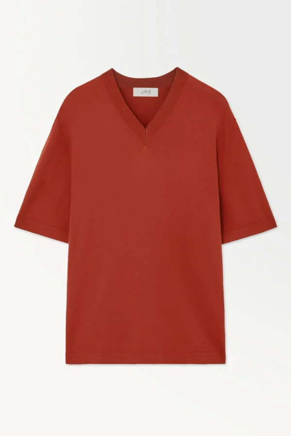 COS THE KNITTED SILK T-SHIRT RUST Shop