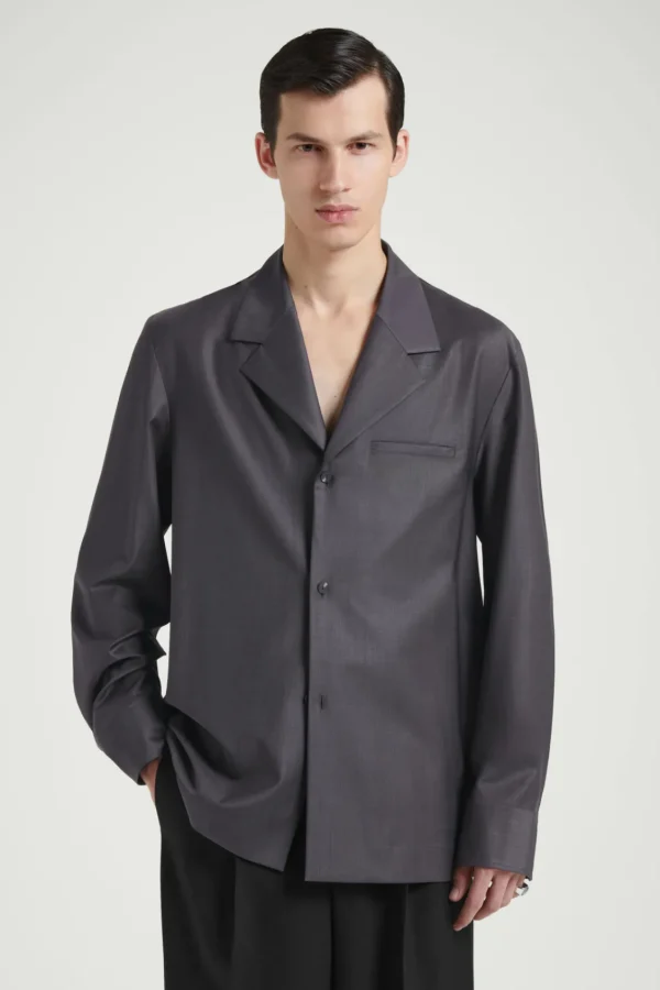 COS THE NOTCH-LAPEL SHIRT GRAPHITE Sale