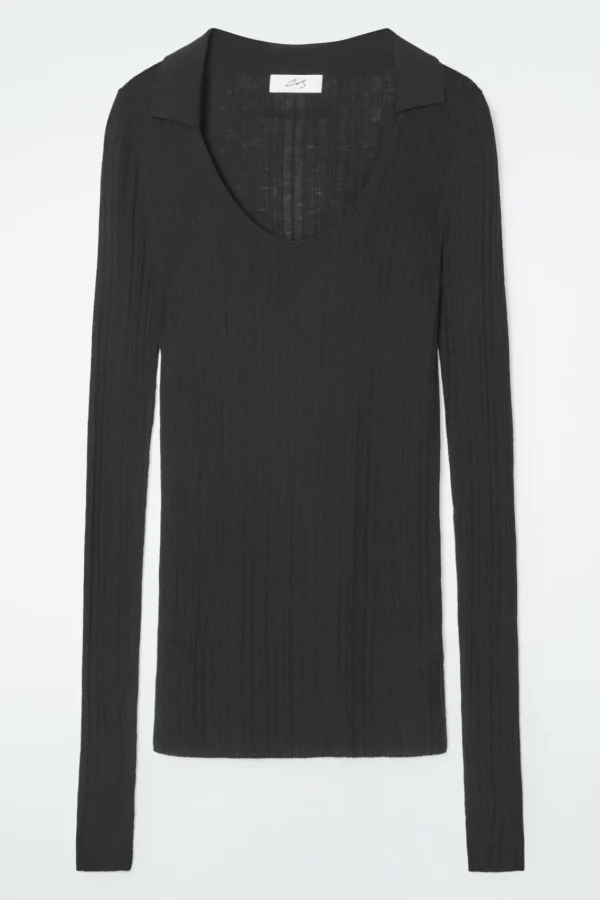 COS THE OPEN-COLLAR MERINO WOOL TOP CARBON Outlet