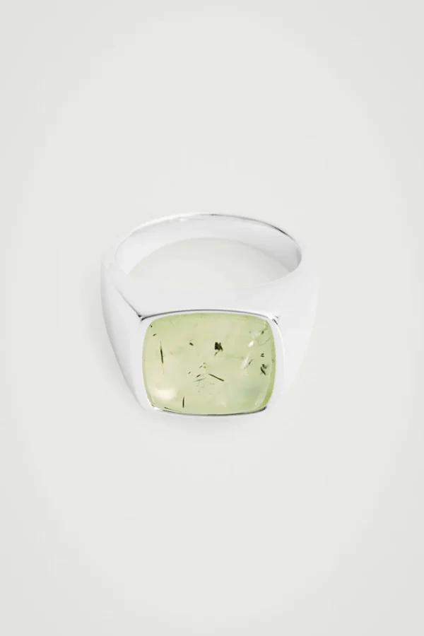 COS THE QUARTZ SILVER SIGNET RING JADE QUARTZ Flash Sale