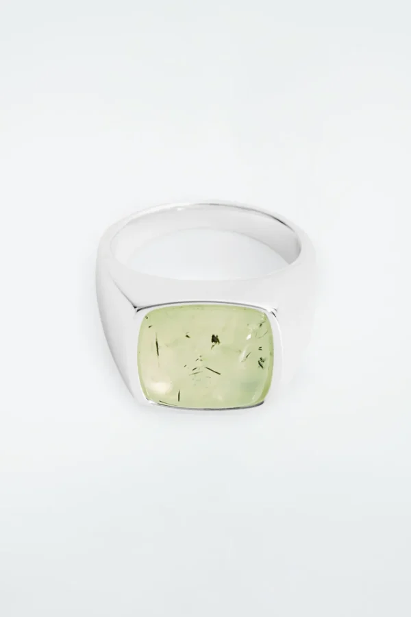 COS THE QUARTZ SILVER SIGNET RING JADE QUARTZ Flash Sale