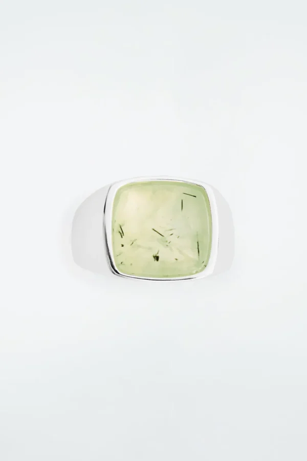 COS THE QUARTZ SILVER SIGNET RING JADE QUARTZ Flash Sale