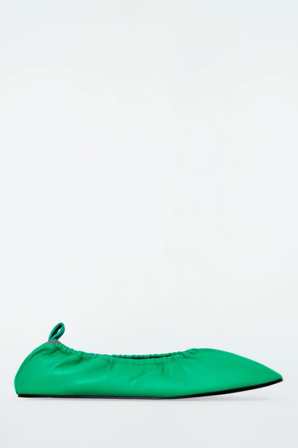 COS THE RUCHED LEATHER BALLET FLATS EMERALD Best