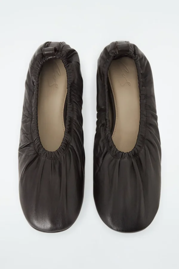 COS THE RUCHED LEATHER BALLET FLATS CHESTNUT New