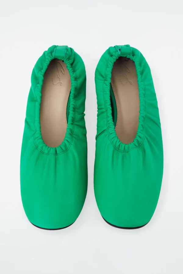 COS THE RUCHED LEATHER BALLET FLATS EMERALD Best