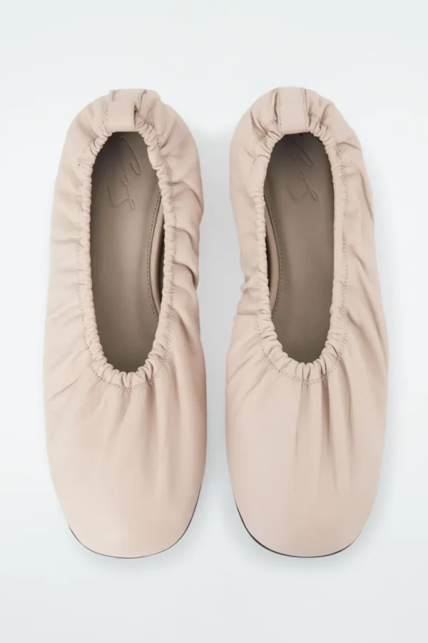 COS THE RUCHED LEATHER BALLET FLATS POWDERED PINK Outlet