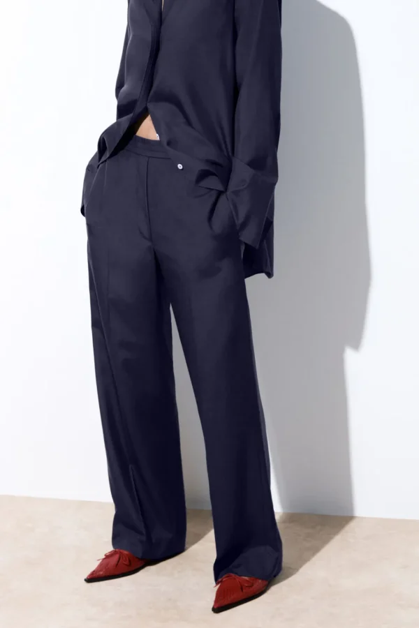 COS THE STRAIGHT-LEG SILK PANTS NAVY Online