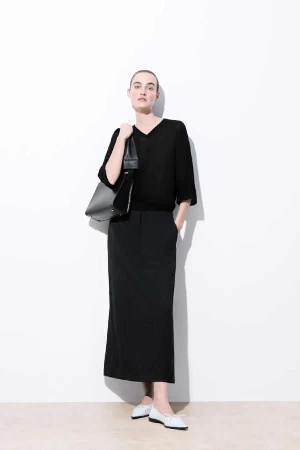 COS THE TAILORED WOOL TWILL SKIRT BLACK New