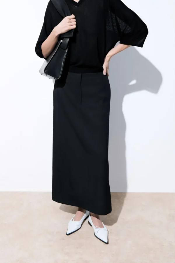 COS THE TAILORED WOOL TWILL SKIRT BLACK New