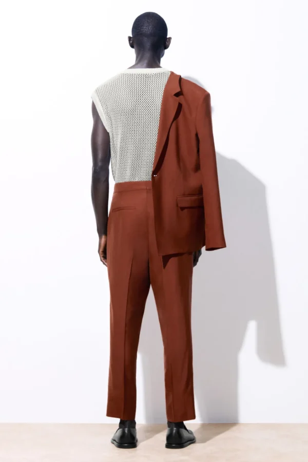 COS THE TAPERED WOOL TWILL SUIT TROUSERS TERRACOTTA New