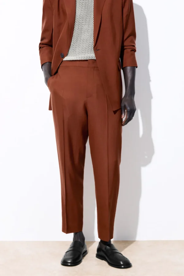 COS THE TAPERED WOOL TWILL SUIT TROUSERS TERRACOTTA New