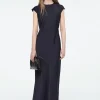 COS TIE-DETAIL SATIN MIDI DRESS NAVY Discount