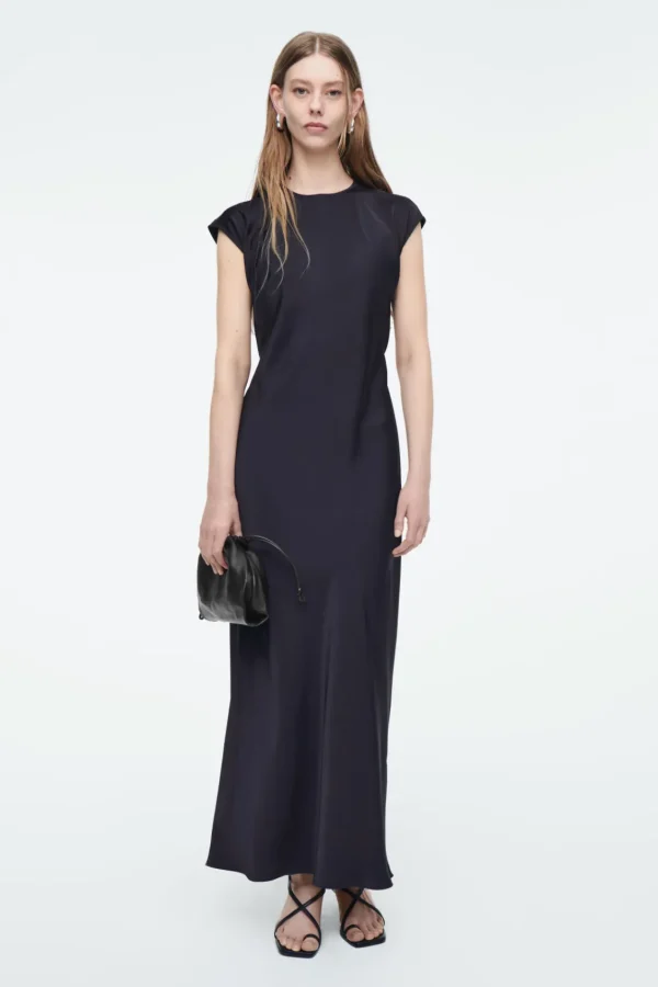 COS TIE-DETAIL SATIN MIDI DRESS NAVY Discount