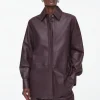 COS TOPSTITCHED LEATHER SHIRT BORDEAUX Sale