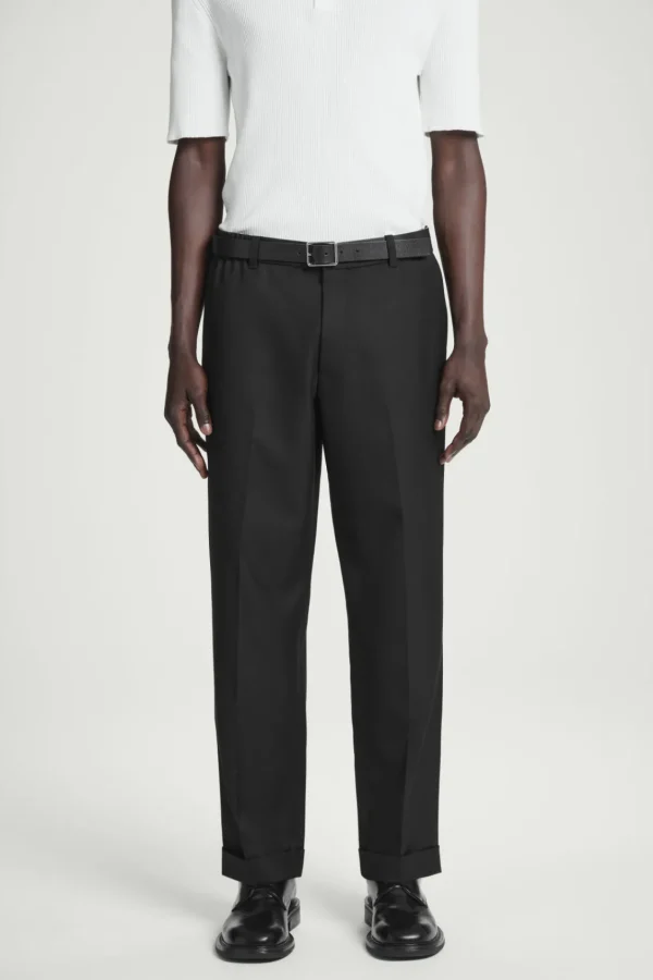 COS TURN-UP WOOL-BLEND PANTS BLACK Sale