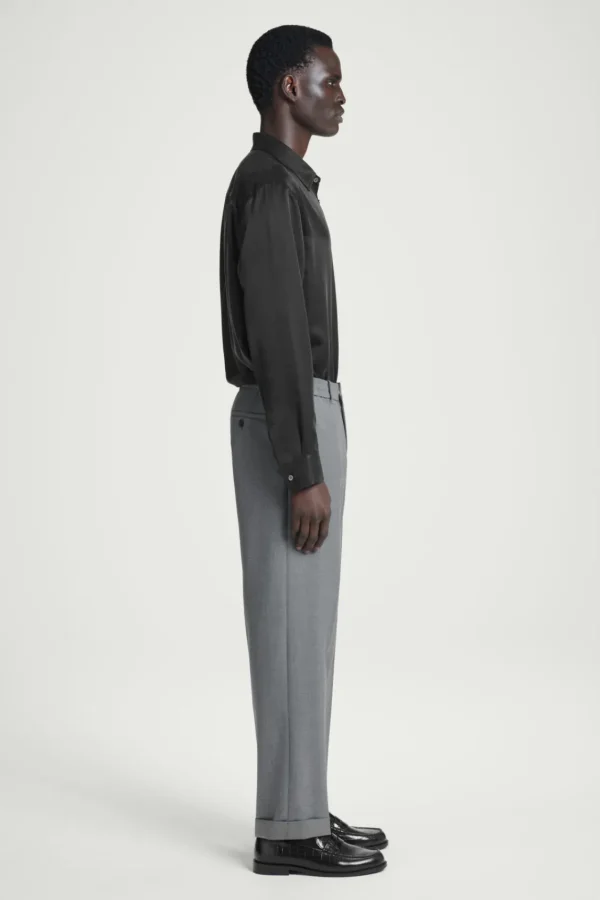 COS TURN-UP WOOL-BLEND PANTS GRAY MÉLANGE Hot