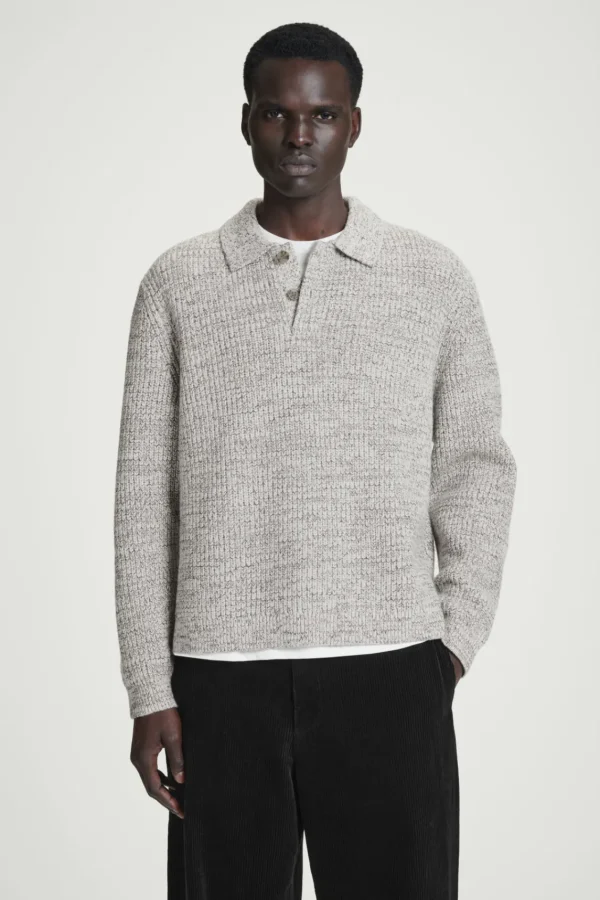 COS TWISTED-YARN WOOL POLO SWEATER GRAY MÉLANGE Cheap