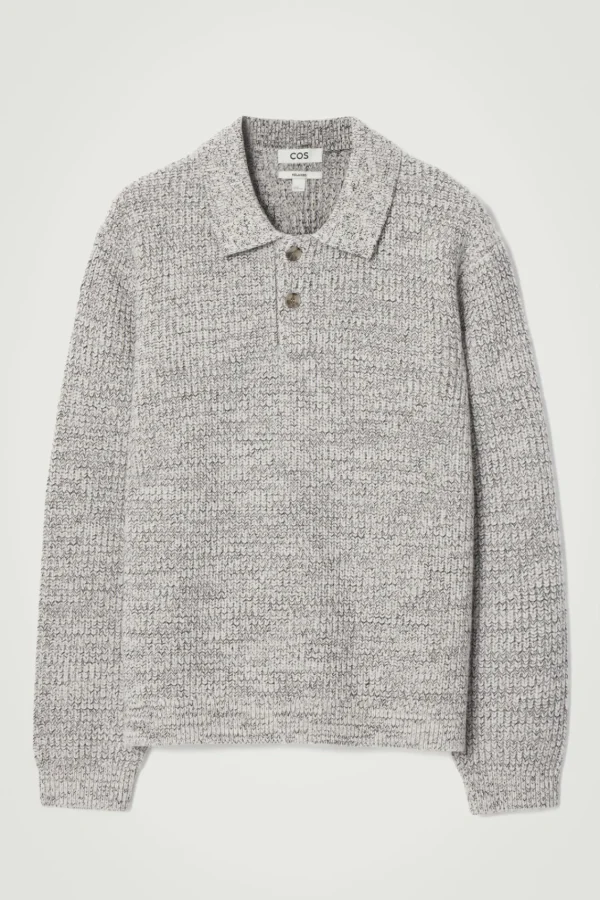 COS TWISTED-YARN WOOL POLO SWEATER GRAY MÉLANGE Cheap