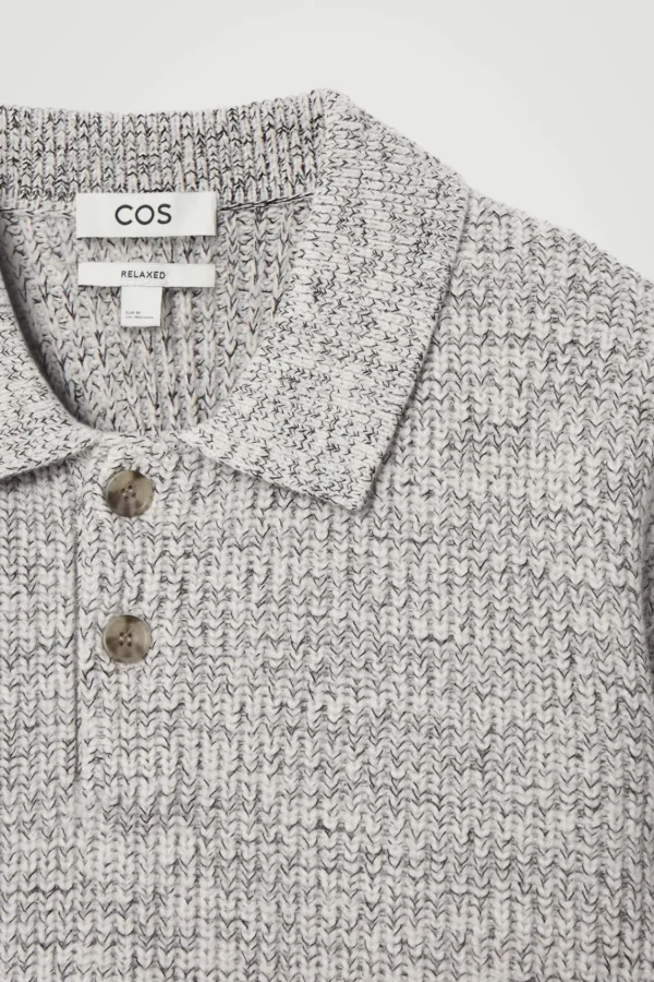 COS TWISTED-YARN WOOL POLO SWEATER GRAY MÉLANGE Cheap