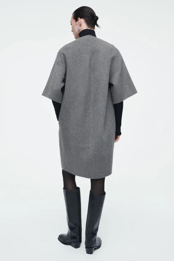 COS V-NECK DOUBLE-FACED WOOL DRESS GRAY Hot