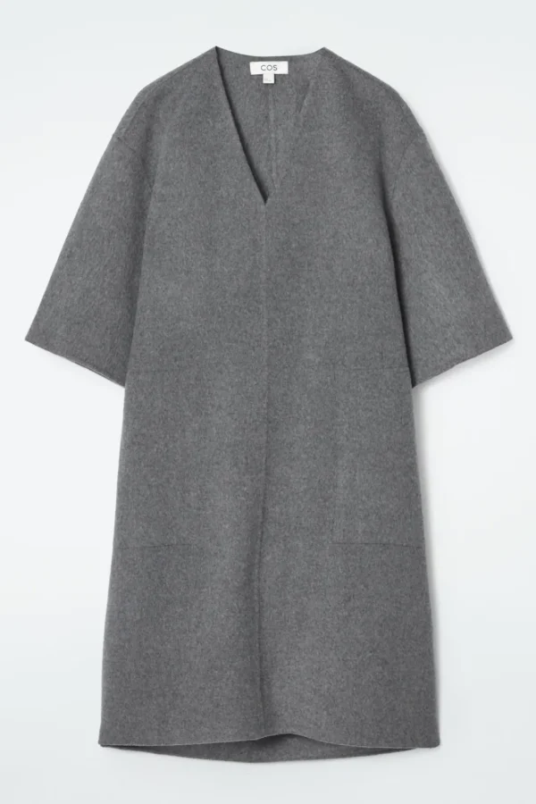 COS V-NECK DOUBLE-FACED WOOL DRESS GRAY Hot