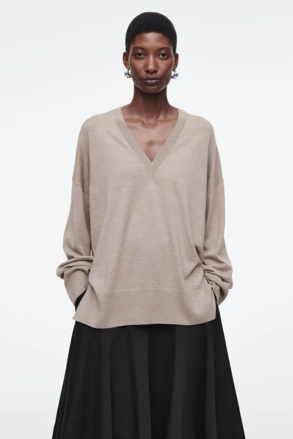 COS V-NECK MERINO WOOL SWEATER BEIGE Best