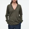 COS V-NECK MERINO WOOL SWEATER DARK KHAKI New